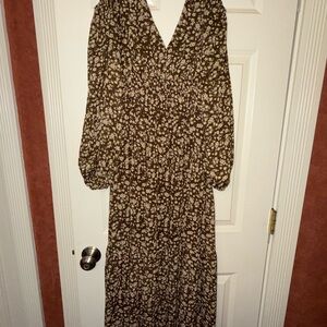 Astr Brown Floral Midi Dress